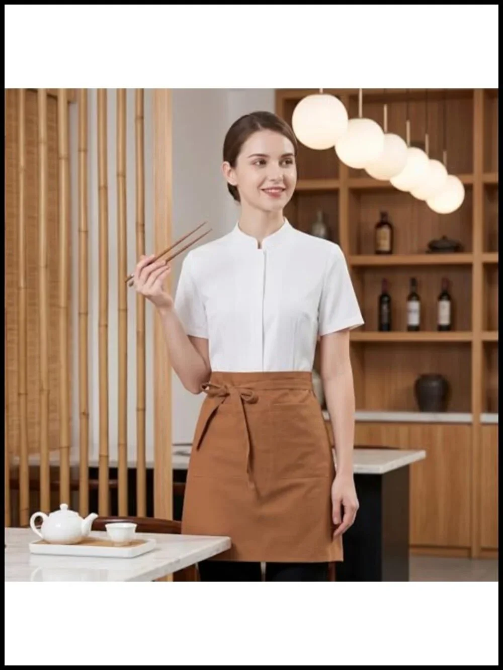 Cotton Linen Half Apron with 2 Large Pockets Bistro Server Apron Unisex Waist
